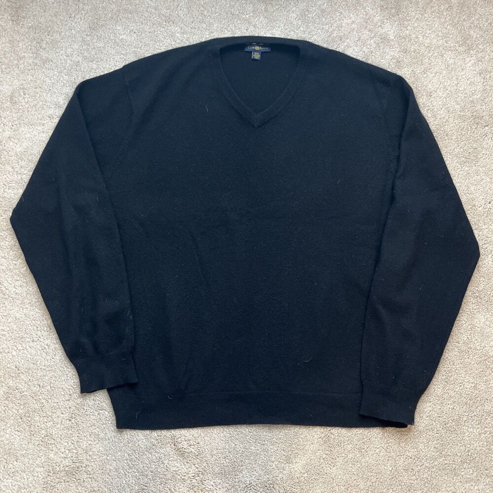 Club Room Cashmere Sweater Mens XXL V-neck Black 2-ply Classic Quiet Luxury